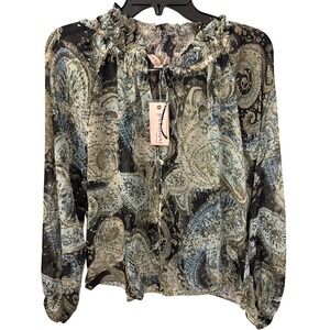 Philosophy Republic Clothing Sheer Paisley Print Long Sleeve Blouse XS